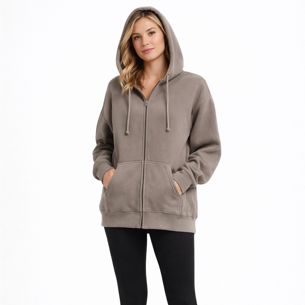 TNA Cozy Taupe Brown Oversized Zip-Up Hoodie M